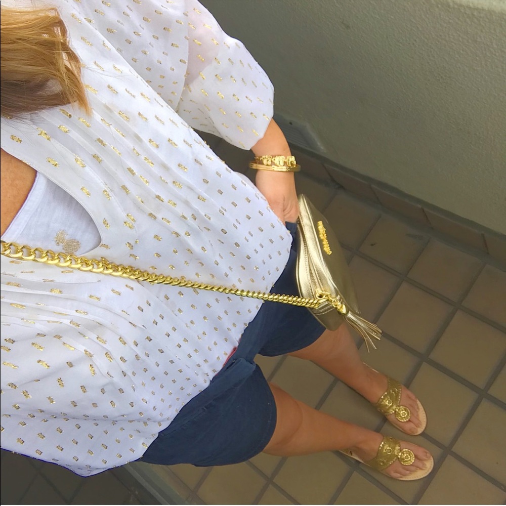 Lilly Pulitzer Sheer White & Gold Metallic Top